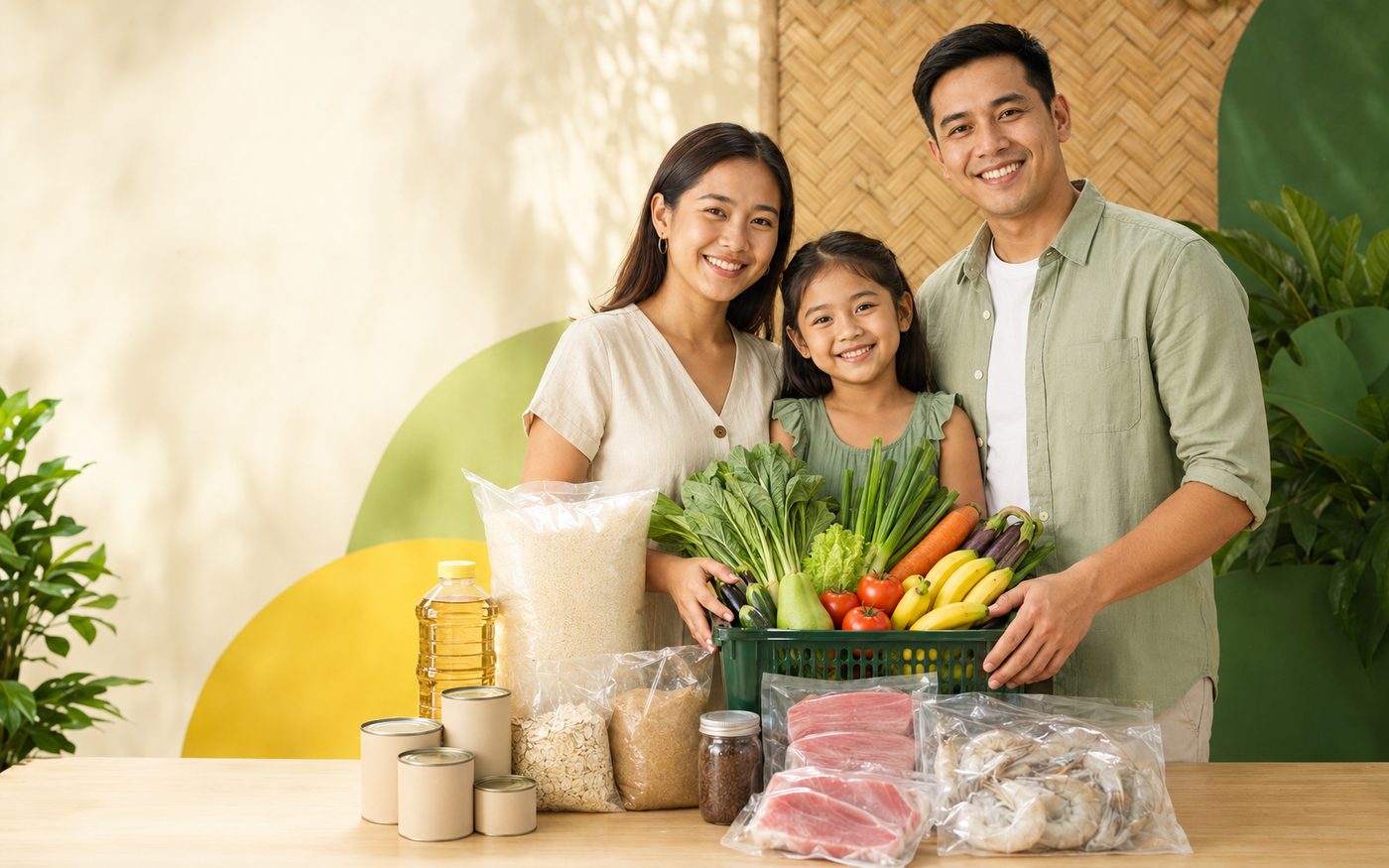 Filipino family shopping for groceries